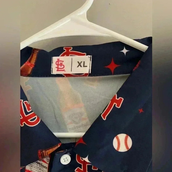 Men’s St. Louis Cardinals Budweiser Baseball Short Sleeve Button Up Shirt SizeXL - Picture 3 of 6